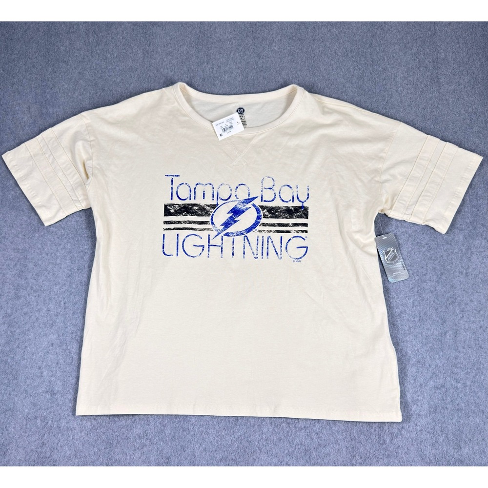 Tampa Bay Lightning Women's M Tee T-Shirt NHL Hockey Short Sleeve Cream Blue NWT